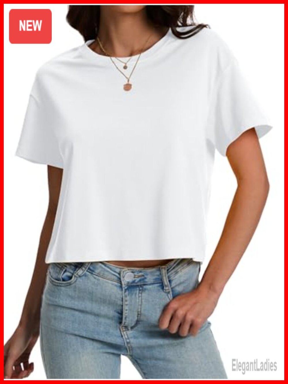 Cotton Blend Loose Fit Crop Top Short Sleeve UPF 50 Tagless Tee